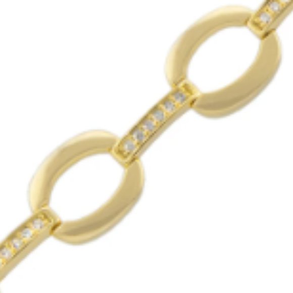 Gold Oval Link Bracelet With Cubic Zirconia Bars - NEW - Picture 3 of 4